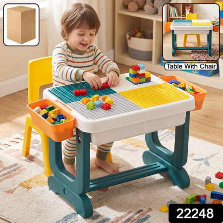 Kids Building Block Activity Table And Chair Set With Storage Bins (2 Pc Set)