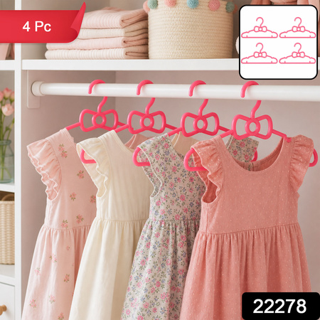 Kids Plastic Clothes Hangers Set Of 4 Cute Bow Design Baby Wardrobe (4 Pc Set)