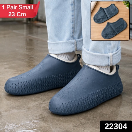 Waterproof Silicone Rain Shoe Cover 23 Cm Small Anti Slip Navy Blue (1 Pair)