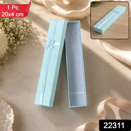 Long Rectangular Paper Empty Gift Box With Bow For Jewellery And Gifting (1 Pc)