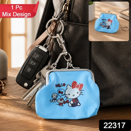 Mix Design Cute Mini Coin Purse Keychain With Clasp Closure For Daily Use (1 Pc)