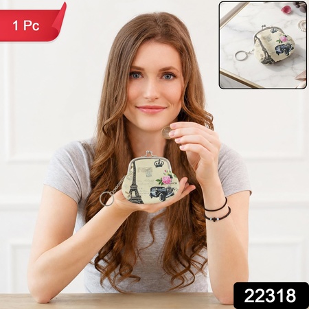 Cute Mini Canvas Coin Purse Keychain With Clasp Closure For Women And Girls (1 Pc)
