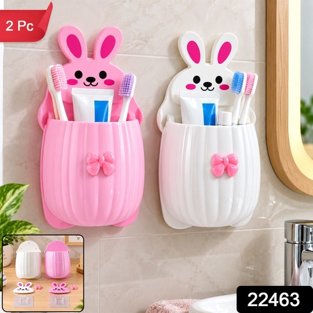 Rabbit Design Wall Mounted Toothbrush Holder Set For Bathroom Storage (2 Pieces)