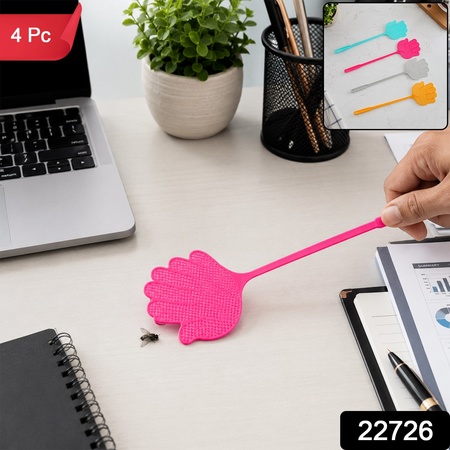 Colourful Long Handle Plastic Fly Swatter For Home Kitchen Office Use (4 Pc Set)