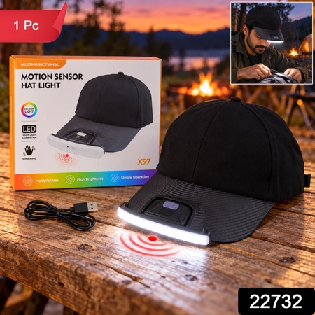 Motion Sensor Usb Rechargeable Led Hat Light With Cap For Camping (1 Pc)