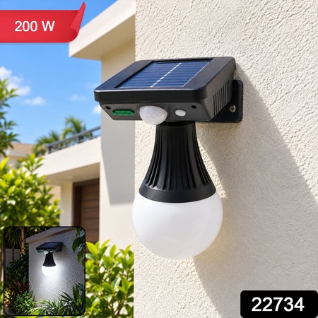 Solar Motion Sensor Wall Light With Frosted Bulb For Porch And Garden (200w)