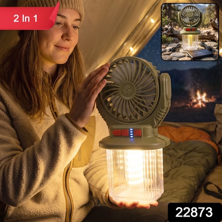 2 In 1 Solar Rechargeable Camping Fan With Led Lantern Light Portable (1 Pc)