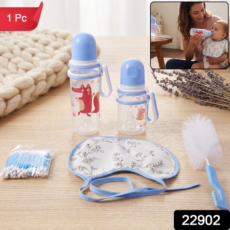 Plastic Baby Feeding Bottle Set With Bib Brush And Cotton Buds (1 Set)