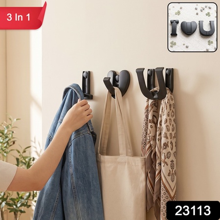 Premium Heavy Duty Wall Hook 3 In 1 Self Adhesive For Clothes Bags (3 Pc)