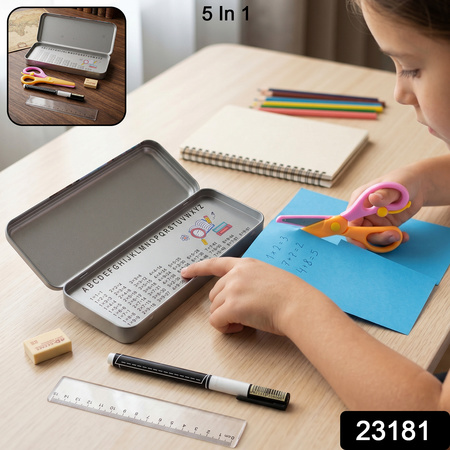 5 In 1 Kids Metal Pencil Box Set (1 Set)