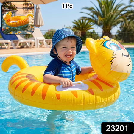 Kids Inflatable Tiger Swim Ring Pool Float With Handle Grip  1 Pc