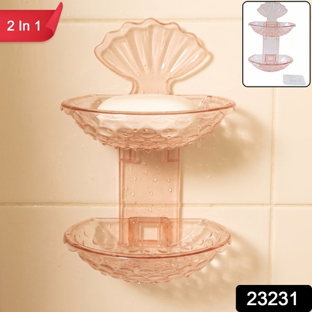 2 In 1 Double Layer Plastic Soap Dish Holder Wall Mounted Self Adhesive (1 Pc)