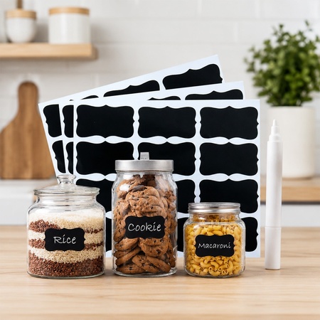 Fancy Shape Chalkboard Sticker Labels With Marker Pen Jar Labels (1 Set)