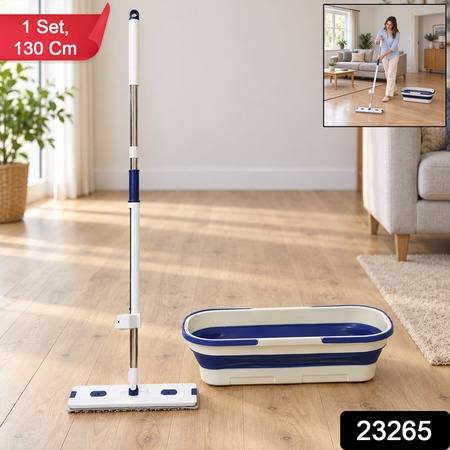 Hand Wash Free Flat Mop With Folding Bucket For Floor Cleaning (1 Set 130 Cm)