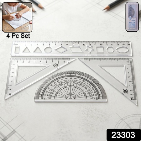 Student Geometry Ruler Set 20cm Protractor Set Square For School (4 Pc Set)