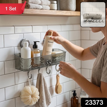 Wall Mounted Bathroom Storage Shelf With Suction Cups And Hanging Hooks (1 Set)