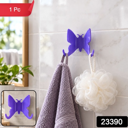 Plastic Butterfly Self Adhesive Wall Hook With Dual Hangers For Bathroom (1 Pc)