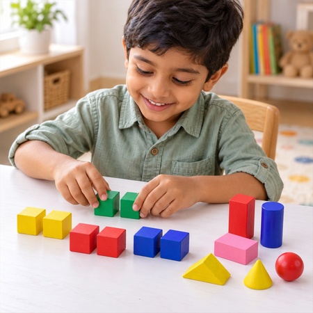 Wooden Geometric Shapes Learning Blocks For Sorting And Stacking (14 Pc)
