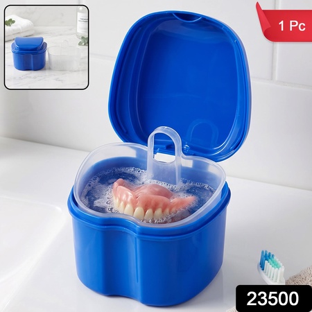Plastic Denture Bath Cleaning Cup With Removable Strainer Basket And Lid (1 Pc)