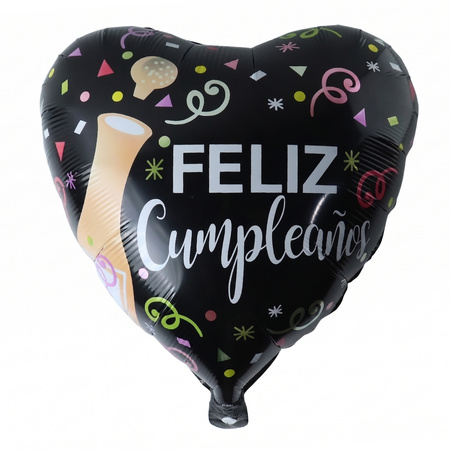 Black Heart Feliz Cumpleanos Foil Balloon (1 Pc)