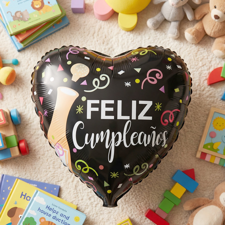 Black Heart Feliz Cumpleanos Foil Balloon (1 Pc)