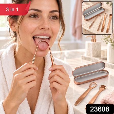 Stainless Steel Tongue Cleaner Set With Travel Case For Daily Oral Care (3 In 1)