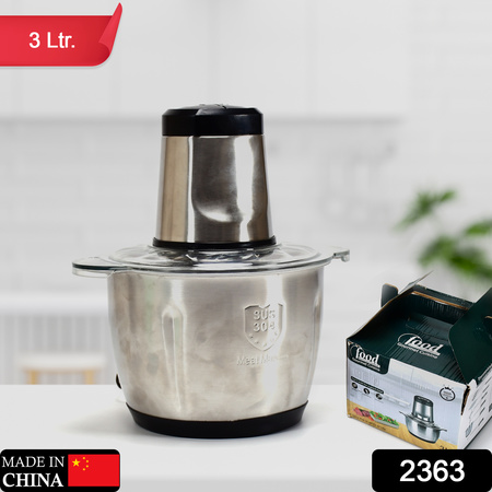 2363 Stainless Steel Electric Meat Grinders With Bowl Heavy For Kitchen Food Chopper Meat Vegetables Onion  Garlic Slicer Dicer Fruit  Nuts Blender (3l 300watts)