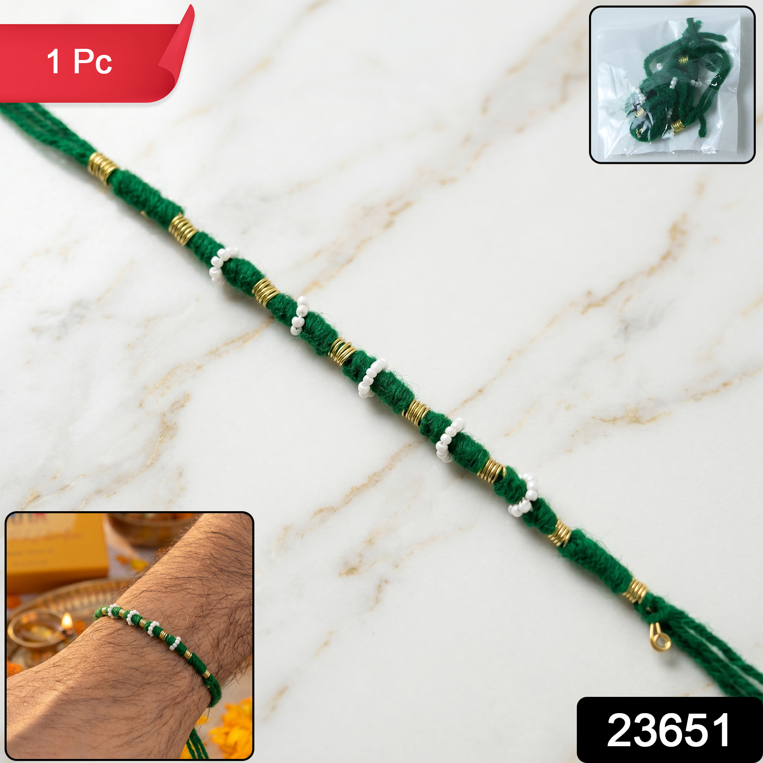 Traditional Green Pearl Beaded Rakhi (1 Pc Mix Color)