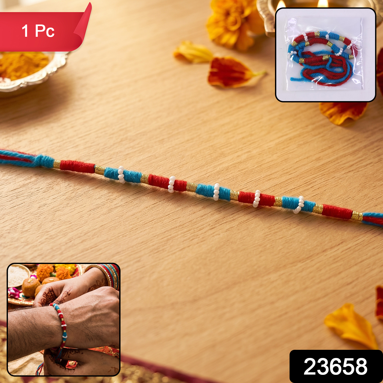 Handmade Blue And Red Thread Bracelet Rakhi (1 Pc)