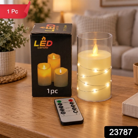 Flameless Led Candle With Remote And Light Wire For Home Table Decor (1 Pc)