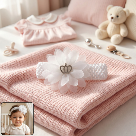 Soft Elastic Baby Hair Headband With Crown Flower Design (1 Pc)