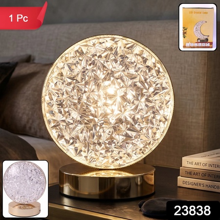 Round Crystal Led Table Lamp Usb Rechargeable Touch Bedside Night Lamp (1 Pc)