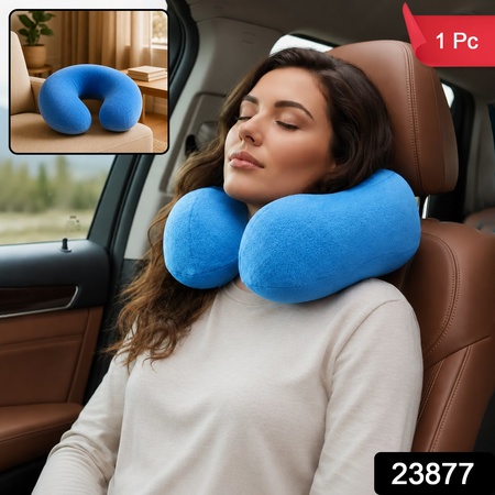 U Shaped Soft Neck Pillow Blue Travel Pillow Head Neck Support (1 Pc)
