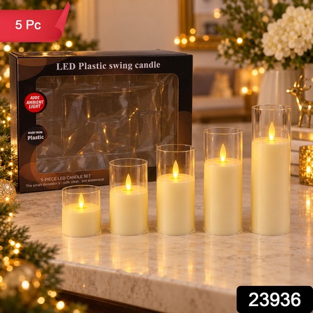Flameless Led Swing Candles With Clear Sleeves For Festive Decor (5 Pc Set)