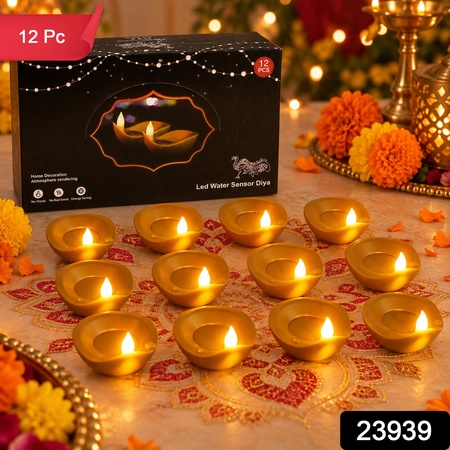 Flameless Water Sensor Led Diyas For Diwali And Pooja Home Decor (12 Pc Set)