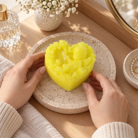 Heart Shaped Floral Decorative Wax Candle For Home Decor  Gifting (1 Pc)