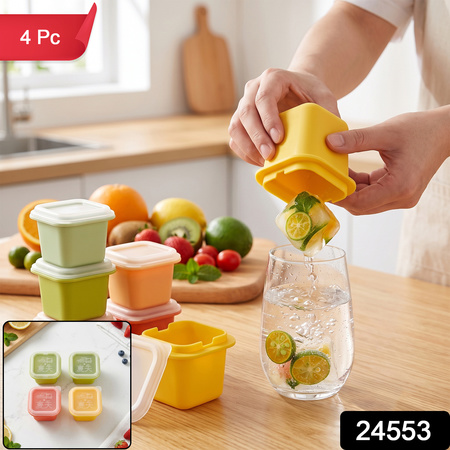 Square Ice Cube Mould Set With Lids Multicolor For Drinks And Cocktails (4 Pc)
