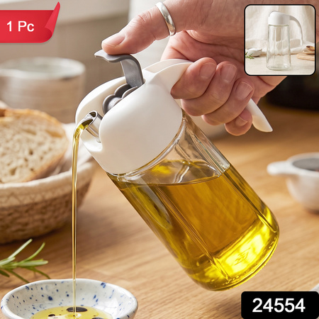 Glass Oil Dispenser Bottle With Auto Open Close Spout Lid And Easy Handle (1 Pc)