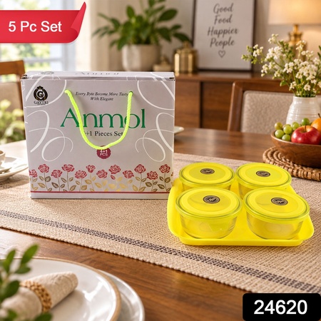 Glass Bowl Set With Plastic Lids And Serving Tray For Snacks And Nuts (5 Pc Set)