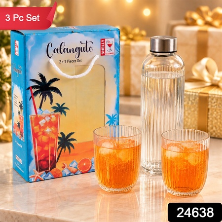 Bottle And Glass Gift Set Ribbed Water Bottle With 2 Glasses (3 Pc Set)