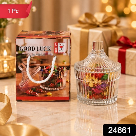 Crystal Clear Candy Jar With Lid Ribbed Dry Fruit And Sweet Storage Jar (1 Pc)