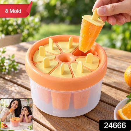 Plastic Round Ice Cream Candy Mold With Reusable Sticks For Frozen Pops (8 Mold)