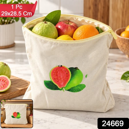 Reusable Cotton Fruit And Vegetable Storage Bag With Zip (1 Pc 29x28.5 Cm)