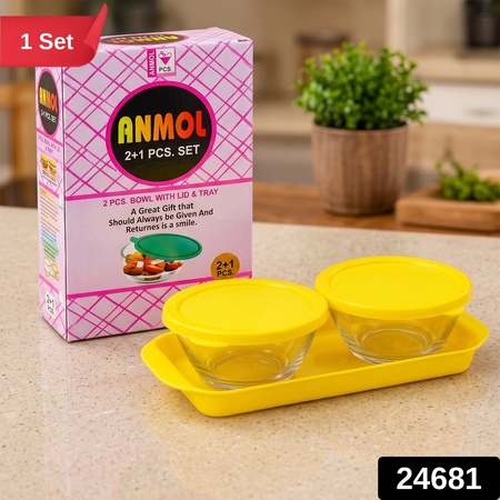 Glass Serving Bowl Set With Lids  Tray For Dry Fruits Dips  Snacks (1 Set)