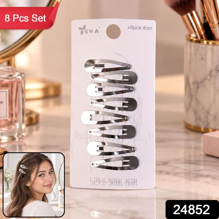 Metal Snap Hair Clips Set 4 Cm For Women And Girls (8 Pc)