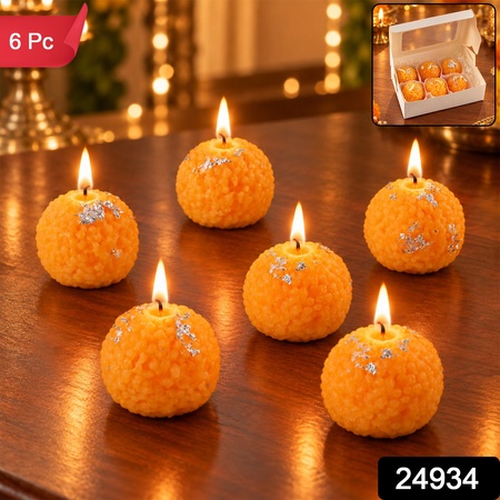Laddu Design Wax Candles For Diwali Decor Pooja  Festive Gifting (6 Pc)