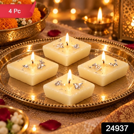 Kajukatri Design Wax Candles With Silver Foil For Diwali Pooja Decor (4 Pc Set)