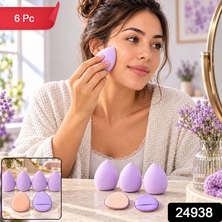 Makeup Blending Sponge And Powder Puff Set For Face Cosmetics (6 Pc Set)