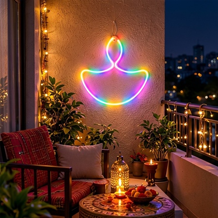 Multicolor Led Diya Shape Hanging Light For Diwali And Home Decor (1 Pc)