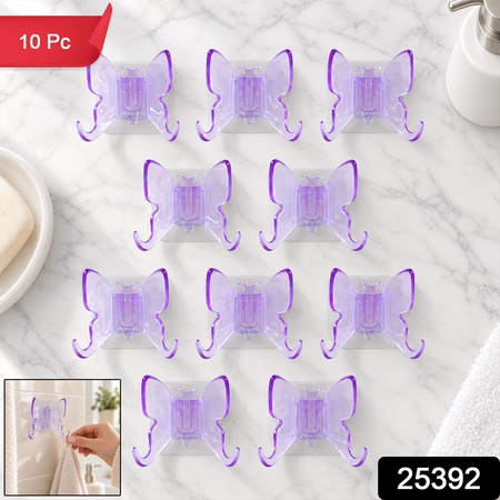 Plastic Self Adhesive Butterfly Wall Hooks For Towels And Keys (10 Pc Set)
